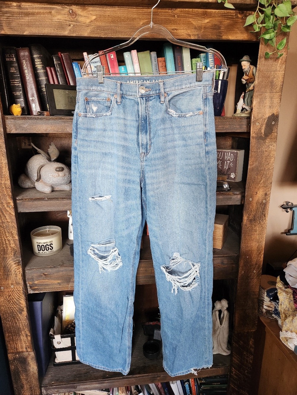 American Eagle Outfitters Light Blue Ripped Womens Baggy Jeans